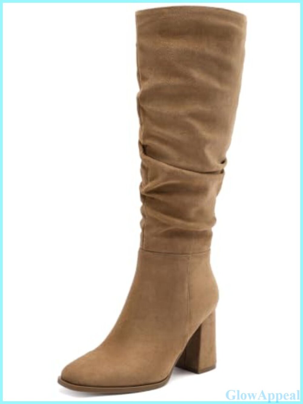 Wide Calf Faux Suede Knee High Boots Chunky Block Heel Slouchy Square Toe